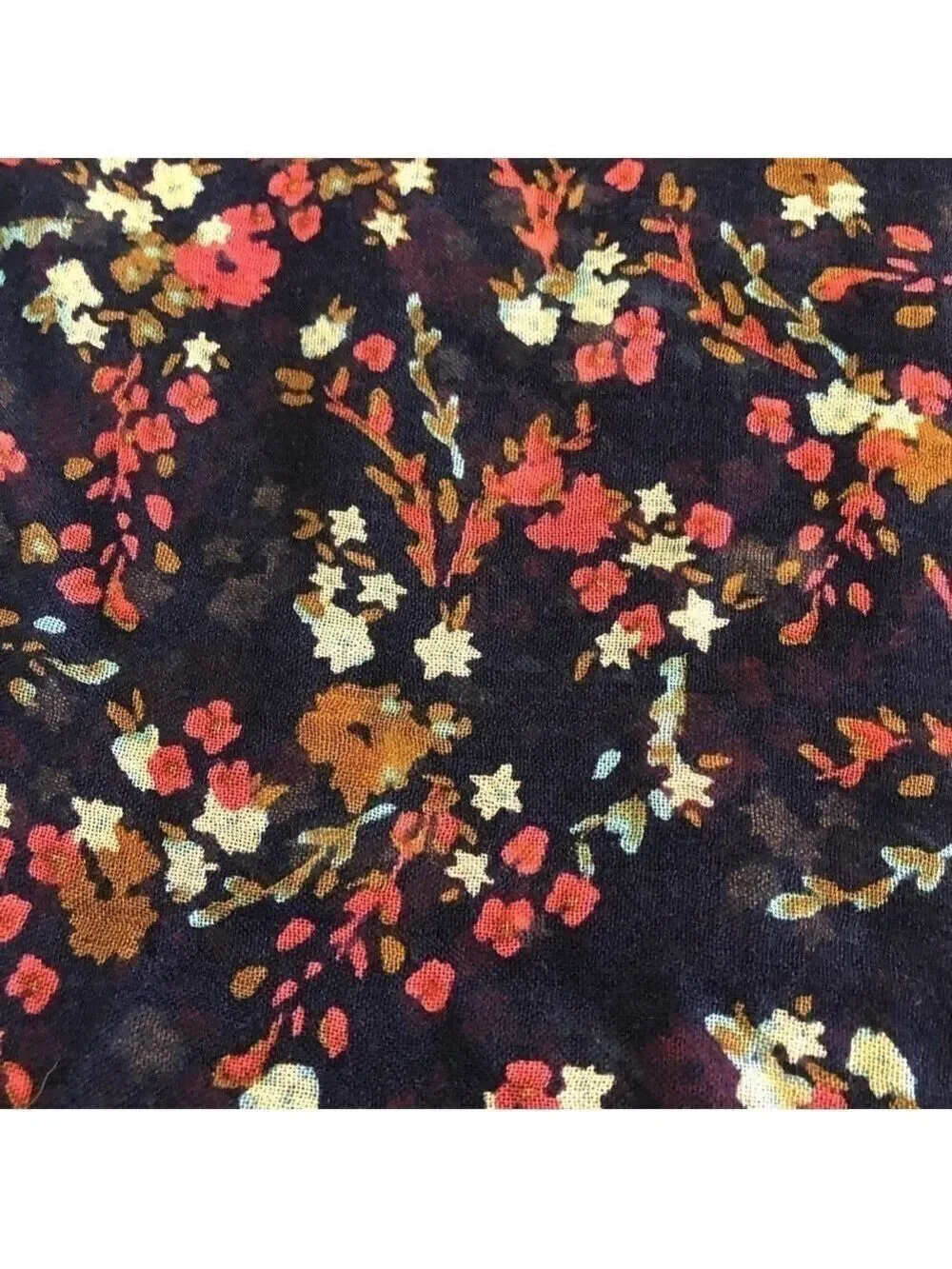 Scarf/wrap. Navy blue background with all over floral print. Lightweight. OS